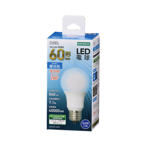 ＬＥＤ電球　Ｅ２６　６０形相当　昼光色画像