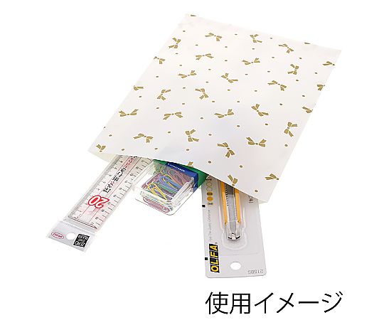 平袋 柄小袋 ストレートタイプ 8才 ニューリボン 金 100枚入 金色のリボン柄が施された平袋が整然と並ぶ状態