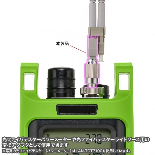 光ファイバー変換アダプタ(マルチモード・50μm)　LC-FC　1個 接続部分が見える角度から捉えた状態
