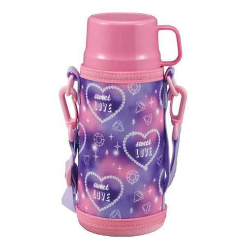 水筒 キッズ 直飲み コップ付 2WAY ステンレス キッズボトル 600ml 子供 ハート画像