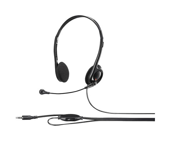 両耳ヘッドバンド式ステレオヘッドセット　4極ミニプラグ接続　ブラック