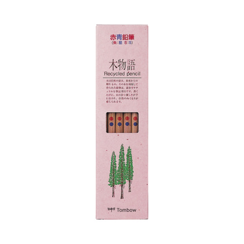赤青鉛筆 木物語(朱藍) 12本入 3セット パッケージが斜めから撮影されており、色とりどりの鉛筆が整然と並んでいる様子