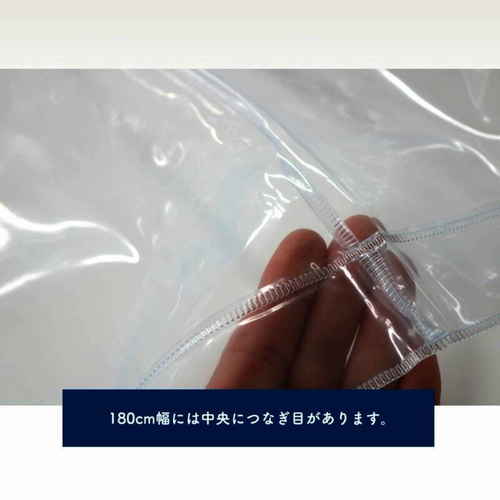 間仕切シート　風よけ・雨除け用の間仕切りシート　TS-1818 透明なシートが横長に広がり、ブロック状の構造物にしっかりと取り付けられた様子