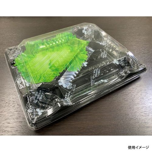 弁当容器 BF恵味8-1 黒板目LB本体(N) シーピー化成 [ケース販売] 高角度から見た黒板目の弁当容器、フタ付きでスタイリッシュなデザインが特徴的。