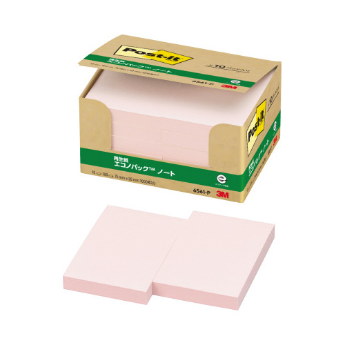 ポストイット　再生紙ノート７５×５０　ピンク１０冊画像
