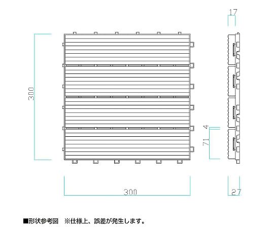 300x300x27mm 連結マット(木目) 木目調のパターンが施された平らなマットの上面