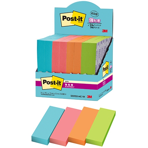 ﾎﾟｽﾄ･ｲｯﾄ 強粘着ふせん ﾏﾙﾁｶﾗｰ1 75×25mm 4色 1ﾊﾟｯｸ(24冊)画像