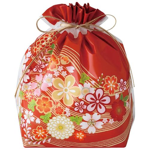 ラッピング用品 WA-BM1 和風PE巾着バッグ-M/着物柄(20枚) ヘッズ画像