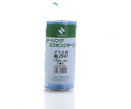 シーリングマスキングテープ（ガラス用）2541H-15　15mmX18m（8巻入り） 透明なテープがパックの中で整然と並んでいる様子