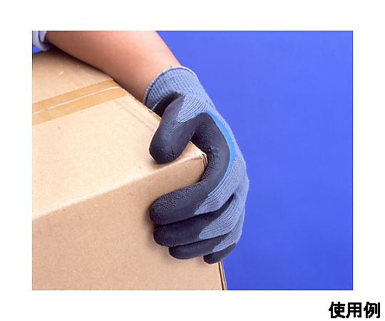 [L] 手袋(ポリエステル、綿・天然ゴムコート) 手の平部分が光沢のあるコーティングで覆われた状態