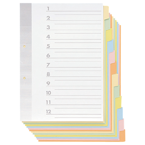 見出しｶｰﾄﾞ A4ﾀﾃ 2穴 6色12山+扉紙 1ﾊﾟｯｸ(5組)画像