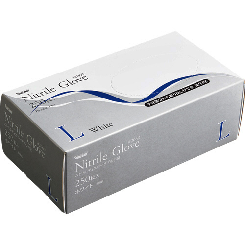 ﾆﾄﾘﾙ 使いきり手袋 粉なし ﾎﾜｲﾄ L 1ｾｯﾄ(2500枚:250枚×10箱)画像