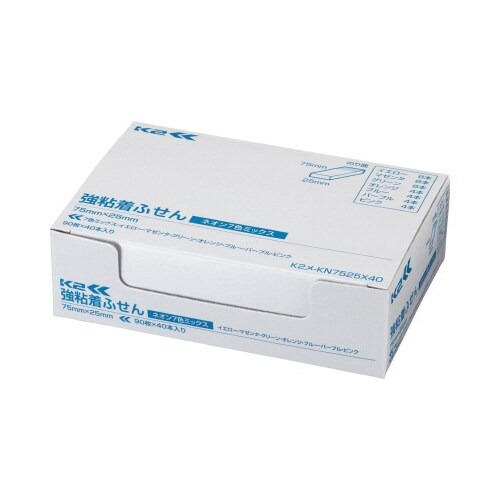 強粘着ふせん　Ｋ２　７５×２５　ネオン混色４０冊画像