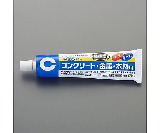 170ml 高強度多用途接着剤(屋外用) パッケージの背面が見える状態で、成分表示と使用方法の説明が確認できる