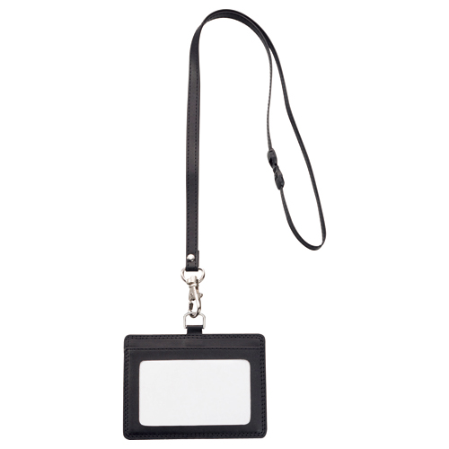 合皮製ﾈｰﾑｶｰﾄﾞﾎﾙﾀﾞｰ ﾖｺ型 ｽﾄﾗｯﾌﾟ付 ﾌﾞﾗｯｸ 1個画像