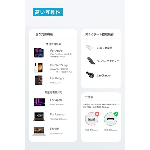 ANKER　310　高耐久ナイロン　USB-C&USB-Cケーブル　3.0m　ブラック　1本 商品が包まれた状態で、長さや質感が確認できる角度から撮影された一つのケーブル。