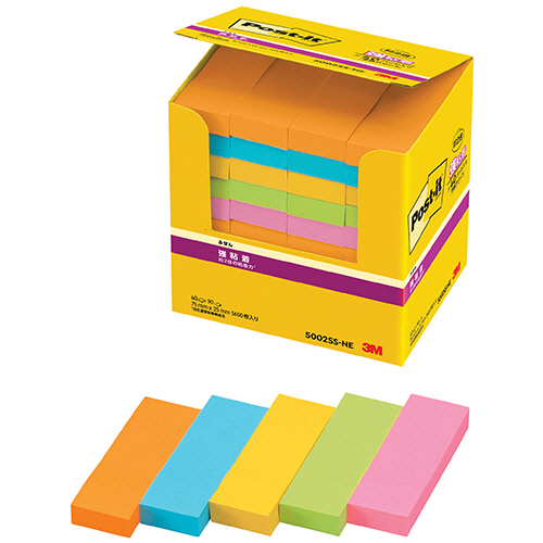 ﾎﾟｽﾄ･ｲｯﾄ ﾊﾟﾜｰﾊﾟｯｸ 強粘着ふせん 75×25mm ﾈｵﾝｶﾗｰ5色 1ﾊﾟｯｸ(40冊)画像