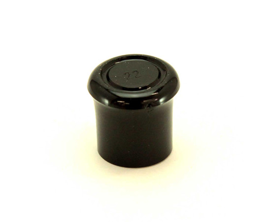 イスキャップ　黒丸　黒　対象脚サイズ22mm　4個入 黒い丸型のキャップが整然と並んでいる状態で、脚サイズの表示が見える。