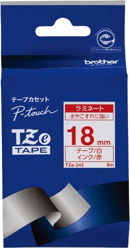 ピータッチTZeテープ　白　赤文字　18mm幅