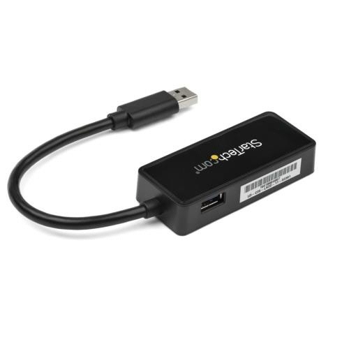 USB3.0-Gigabit　Ethernetアダプタ　ブラック　USBポート付　1個 表面が滑らかな黒色のアダプタが側面にUSBポートを装備した状態