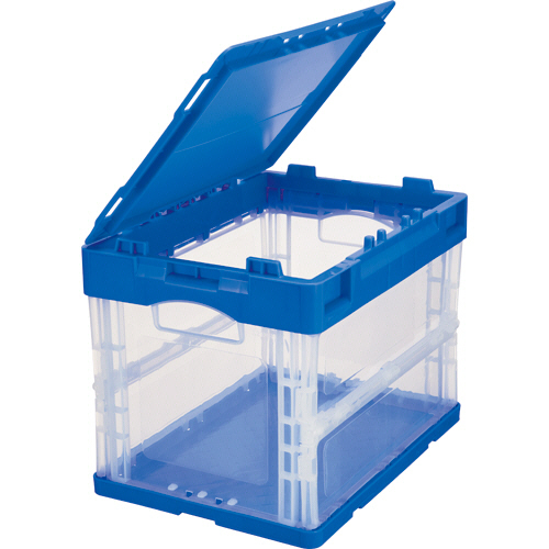 折りたたみｺﾝﾃﾅ ﾌﾀ一体型 20L ﾀﾞｰｸﾌﾞﾙｰ/透明 1ｾｯﾄ(10台)画像