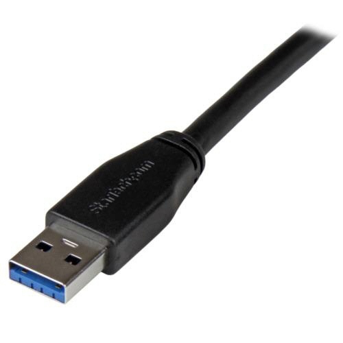 USB3.0ケーブル　1m　Type-A(オス)-Type-B(オス)　ブラック　1本 黒いUSBケーブルが直線に伸びた状態、コネクタ部分がはっきりと見える。