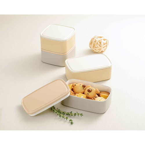 弁当箱　1段　430ml　caliner　Pack　Lunch　L　ホワイトベージュ 商品全体が横向きで見える状態、柔らかなホワイトベージュの配色が特徴的。