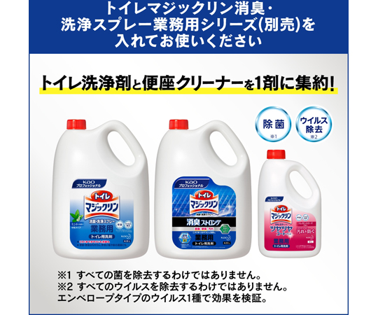 トイレマジックリン 消臭・洗浄スプレー 業務用 便座除菌ディスペンサー 6個入 パッケージが横向きに並べられ、側面が見える状態