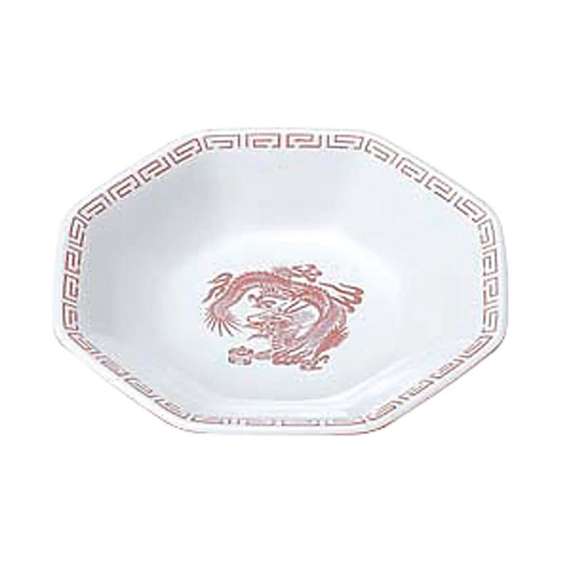 メラミン食器 瑞祥 CA-30 八角皿 (竜模様) 白/赤 エンテック
