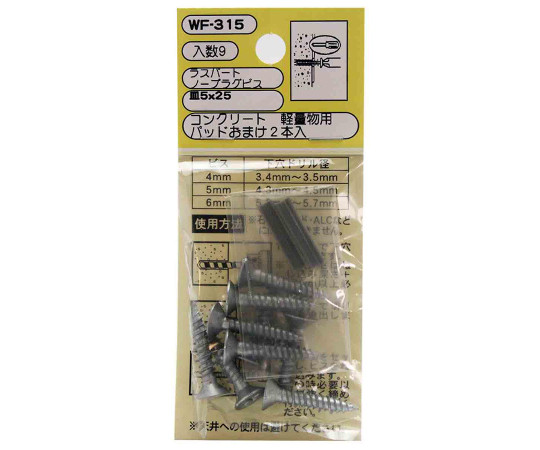 コンクリート　軽量用　ラスパート　ノープラグビス　皿5×25mm　9本入