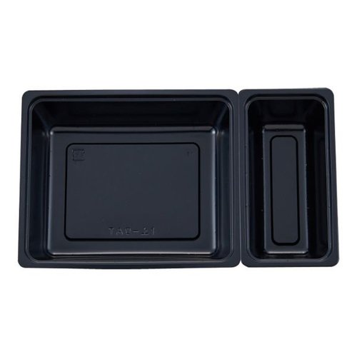 仕出し弁当容器 TS-BOX70-40 本体2段セット(上段＋下段) タカギ産業 [バラ販売] 重ねられた2段の容器が並ぶ様子、透明な蓋が特徴的。