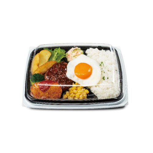 弁当容器 バイオ マウント 24-19-2B 白黒 リスパック 白黒のデザインで重ねた状態の容器