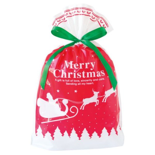 袋 ベーシッククリスマス リボン付PEギフトバッグ-M(20枚) ヘッズ画像