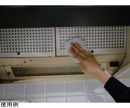 重曹電解クリーナー 300枚入 パッケージの上部が見える横からの角度で、クリーナーが入った袋が並んでいる様子