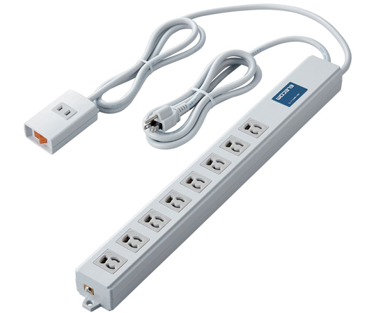 法人用タップ　ロング型　3P8口　2P1口　2m　抜け止め　手元一括スイッチ　雷ガード　ノイズフィルター　RoHS指令準拠　ライトグレー画像