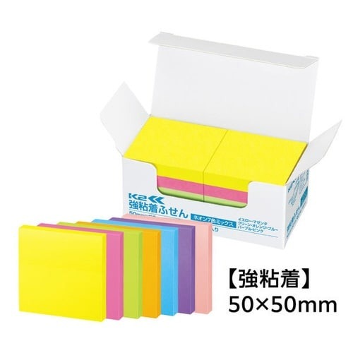 強粘着ふせん　Ｋ２　５０×５０　ネオン混色１０冊画像