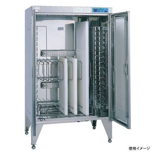 器具殺菌庫 乾燥式紫外線殺菌庫 DS-114A ピオニーコーポレーション スタイリッシュな黒の外観で、前面に操作パネルが配置された状態