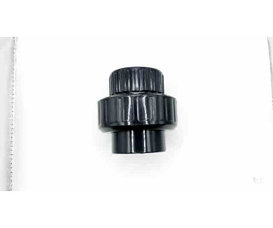 コンパクト型ユニオン継手　PVC/EPDM　TS式　30A 側面から見たシンプルなデザインの継手、外側に明るい色彩のラベル付き