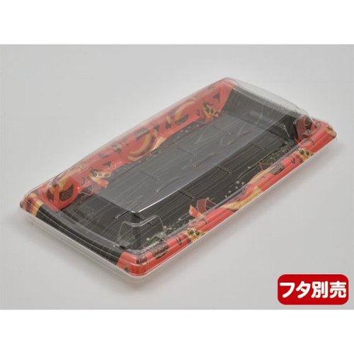 発泡トレー MTD27-15平 本体 舞姫赤 エフピコ 鮮やかな赤色の平型トレーが整然と並んでいる様子