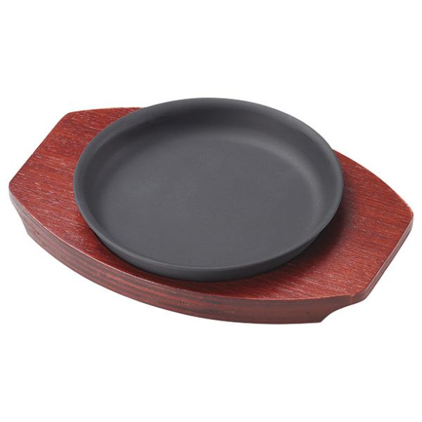 ステーキ関連用品 M20-733 鉄製丸皿(小)木台セット マイン画像