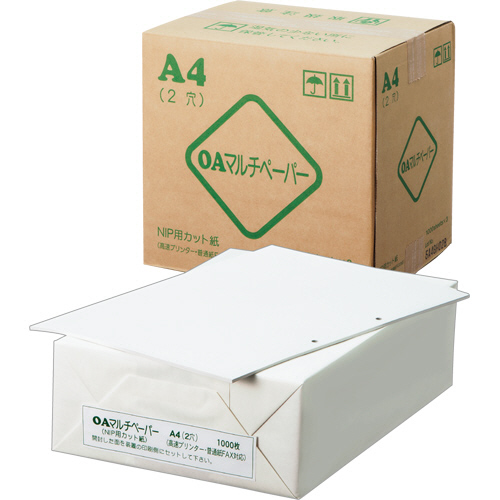 OAﾏﾙﾁｶｯﾄﾍﾟｰﾊﾟｰ A4 長辺 2穴 1箱(3000枚:1000枚×3冊)画像