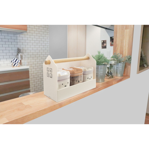 保存容器　miffy　キャニスター　顔だけミッフィー 白いキャニスターの正面に、愛らしい表情の顔が描かれている様子