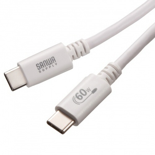 USB2.0　PD60W対応　Type-Cケーブル　ホワイト　3m(RoHS指令10準拠)　1本 ケーブルが直線的に伸びている様子
