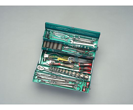 [83点] フォークリフト整備用工具セット 整然と並んだ各種工具がケースに収められた状態