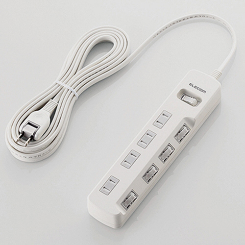 一括&個別ｽｲｯﾁ付 雷ｶﾞｰﾄﾞﾀｯﾌﾟ 2P･4個口 ﾎﾜｲﾄ 5.0m 1個画像