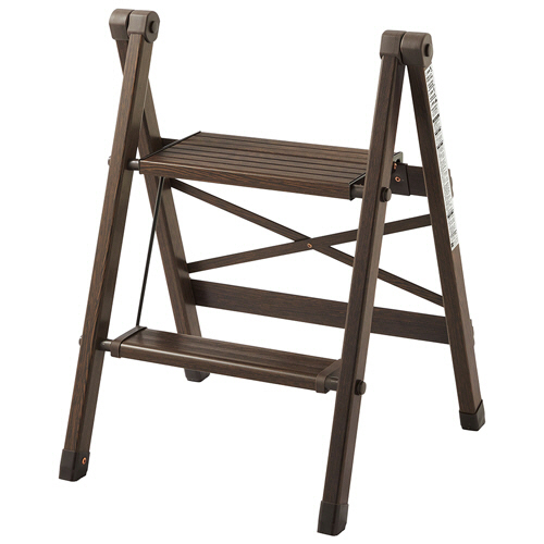 薄く折りたためる木目調脚立 2段 ﾀﾞｰｸﾌﾞﾗｳﾝ 1台