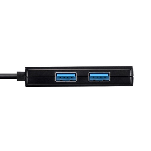 USB3.0　バスパワーハブ　3ポート　ブラック　1個 コンパクトなデザインの3つのポートが配置された商品が清潔感のあるブラックカラーで見える状態