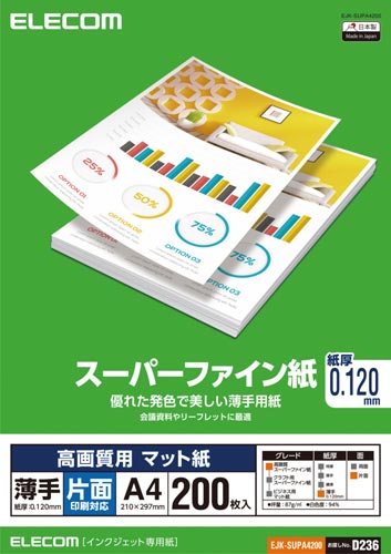 スーパーファイン紙　高画質用薄手片面Ａ４　２００枚