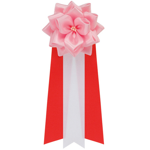 徽章ﾘﾎﾞﾝ ﾊﾞﾗ三枚ﾀﾚ 桃 小 1ﾊﾟｯｸ(20個)画像