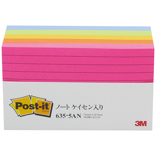 ﾎﾟｽﾄ･ｲｯﾄ 罫線入ﾉｰﾄ ﾎﾞﾘｭｰﾑﾊﾟｯｸ 75×127mm 5色 1ｾｯﾄ(60冊:5冊×12ﾊﾟｯｸ)画像